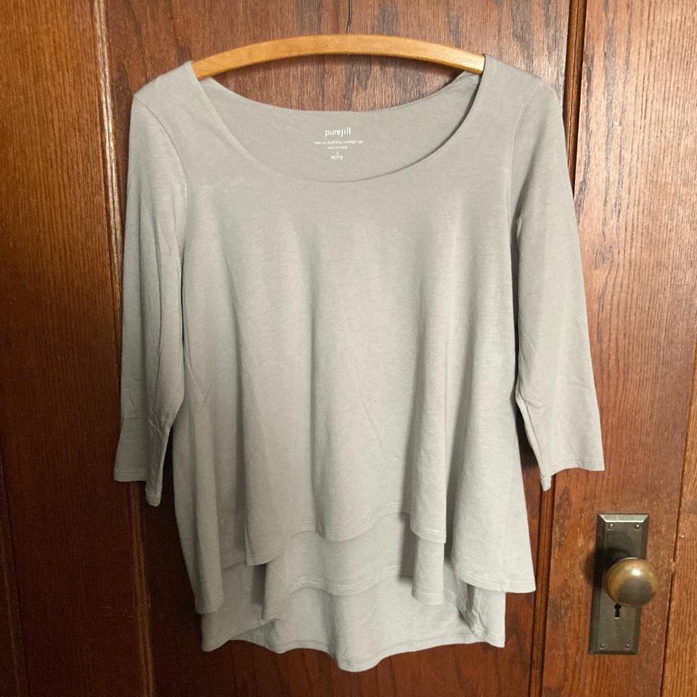 purejill Layered Cotton-blend 3/4 Sleeve Top - Women's Size Small Petite